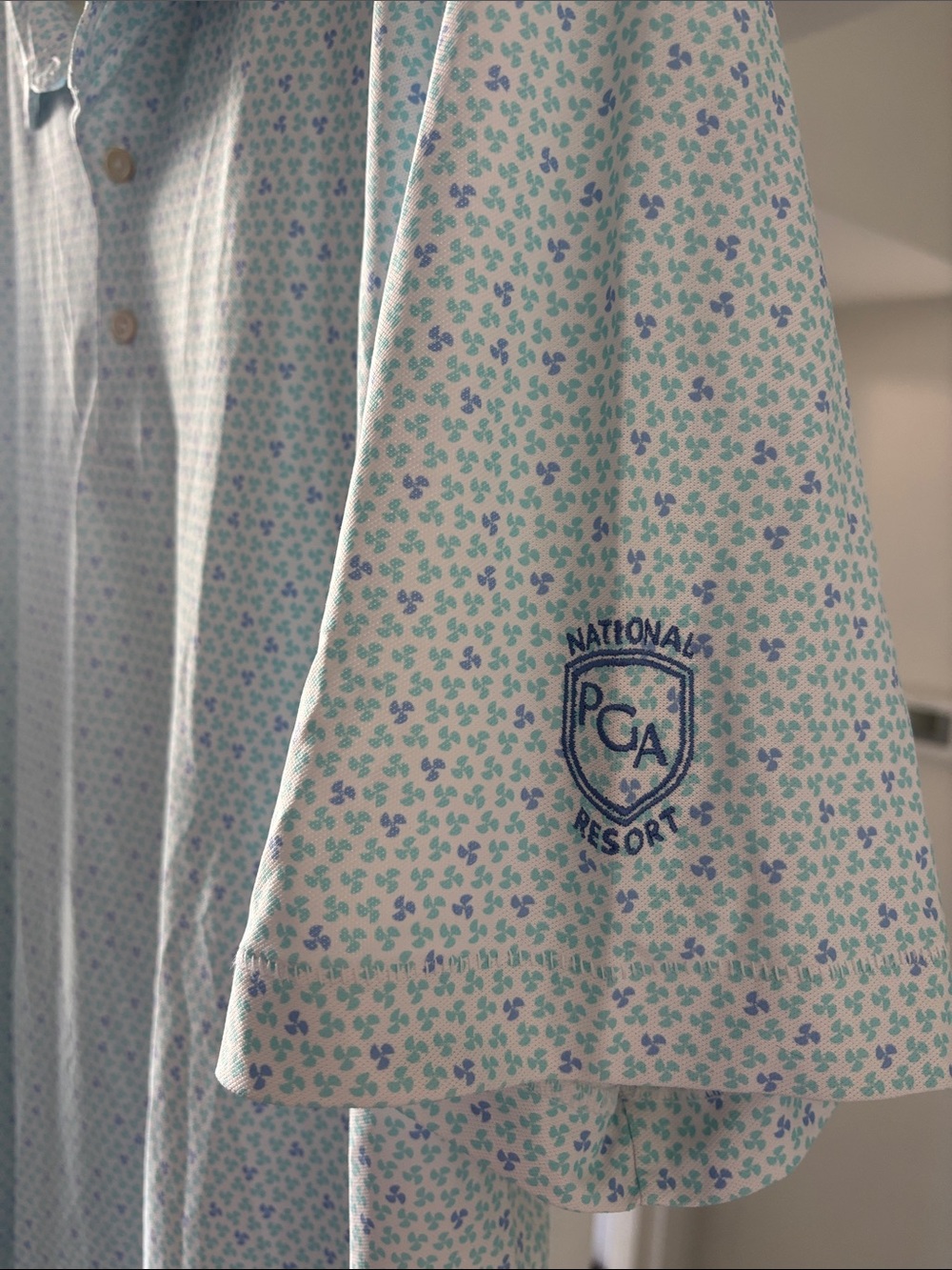 Peter Millar Light Blue & White Micro 3-Prop Polo - National PGA Resort Logo - Picture 3 of 6